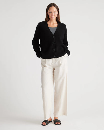 Mongolian Spring Cashmere Fisherman Boxy Cropped Cardigan Sweater - XS / Heather Grey