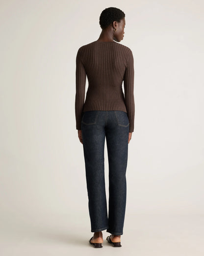 Cotton Cashmere Ribbed Long Sleeve Sweater - XS / Sugar Stone