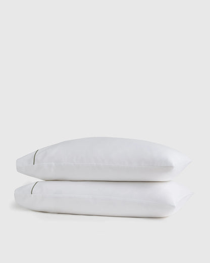 Signature Giza Cotton Sateen Embroidered Pillowcase Set - Standard / White/Dried Sage