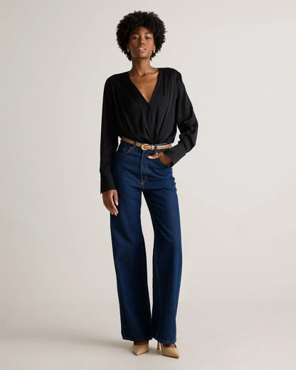 Washable Stretch Silk Surplice Bodysuit - XS / Moonstone Blue