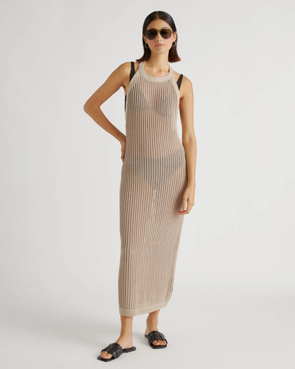 100% Organic Cotton Open-Knit Cover-Up Maxi Dress - XS / Beige