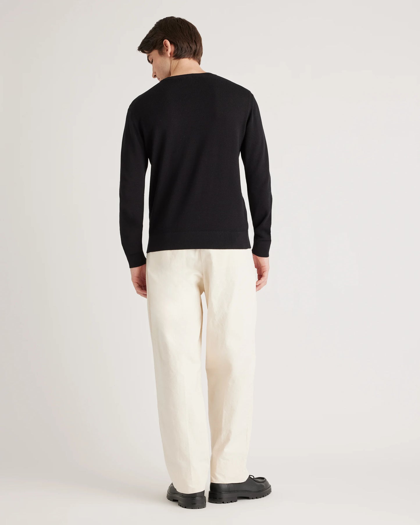 Organic Cotton-Silk Pique Crewneck Sweater - S / Speckled Beige