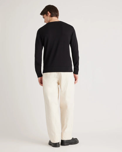 Organic Cotton-Silk Pique Crewneck Sweater - S / Speckled Beige