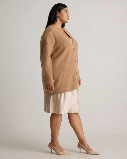 Mongolian Cashmere Oversized Boyfriend Cardigan Sweater - 1X / Camel