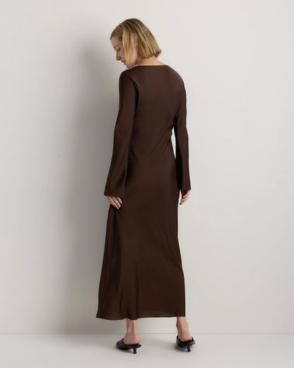 Washable Stretch Silk Long Sleeve Maxi Dress - XS / Wine Tasting Red