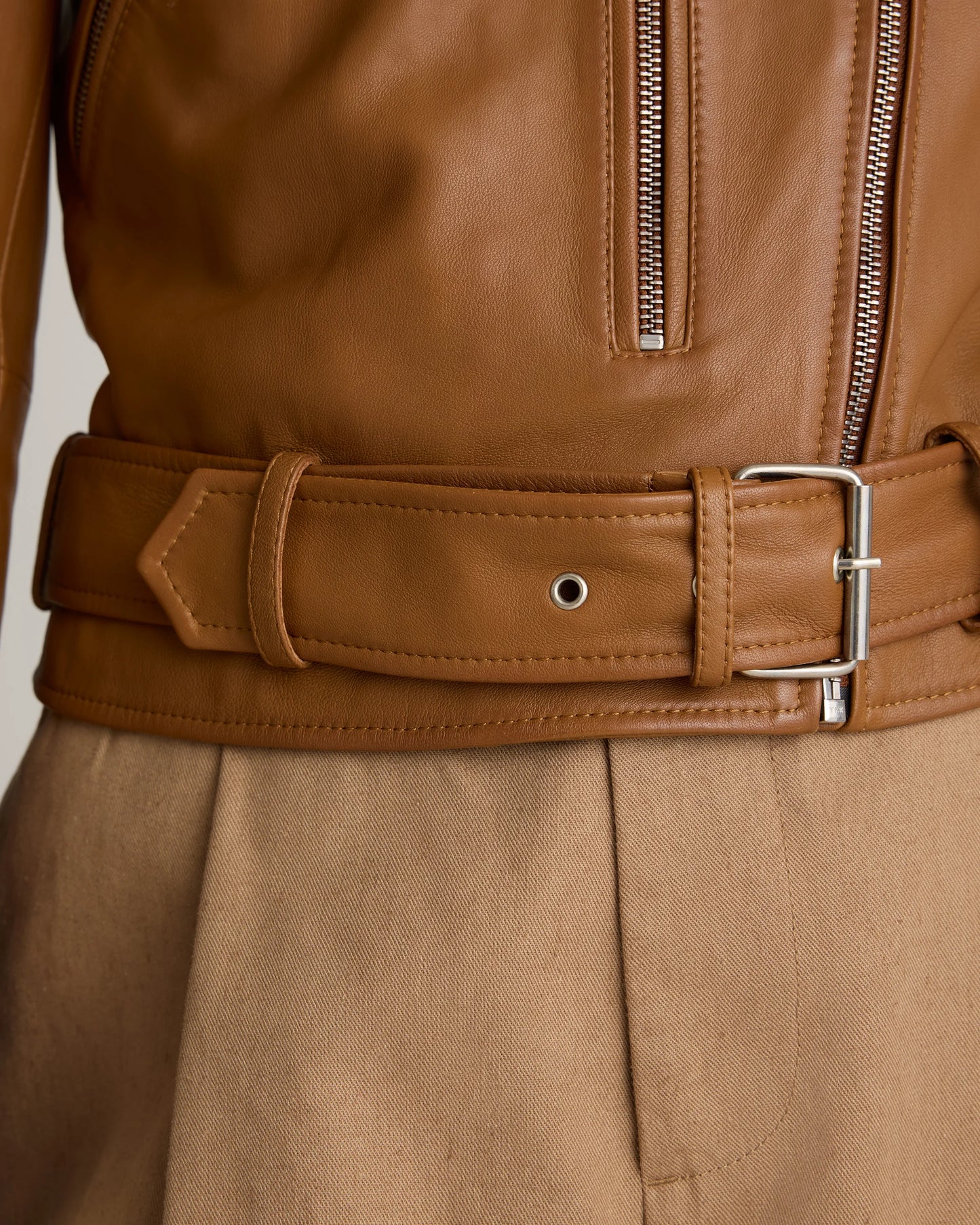 100% Leather Motorcycle Jacket - XS / Cognac
