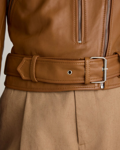 100% Leather Motorcycle Jacket - XS / Cognac