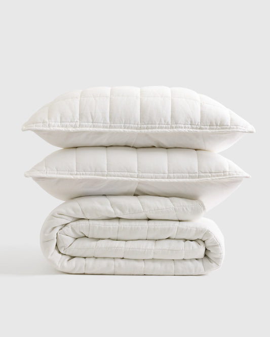 European Linen Box Quilt Set - Twin / Dusty Olive