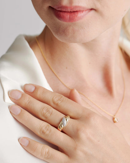 14K Gold Pave Diamond Croissant Dome Ring - 4 / Yellow Gold