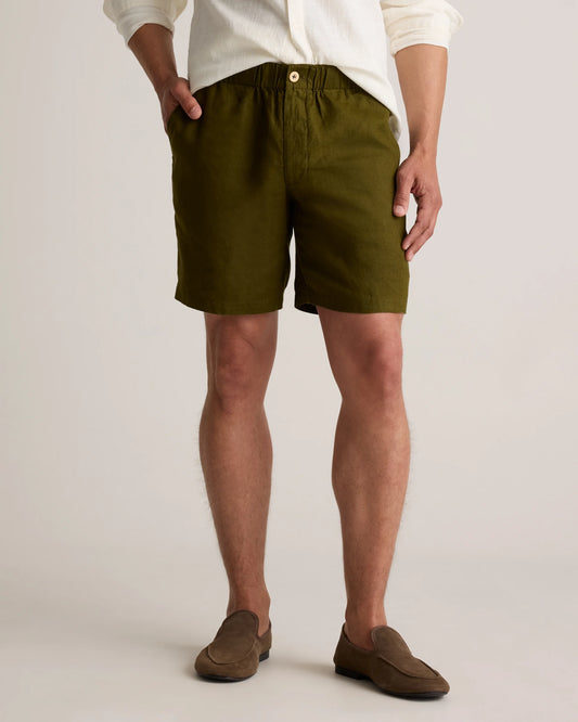 100% European Linen Shorts - 8" - S / Martini Olive