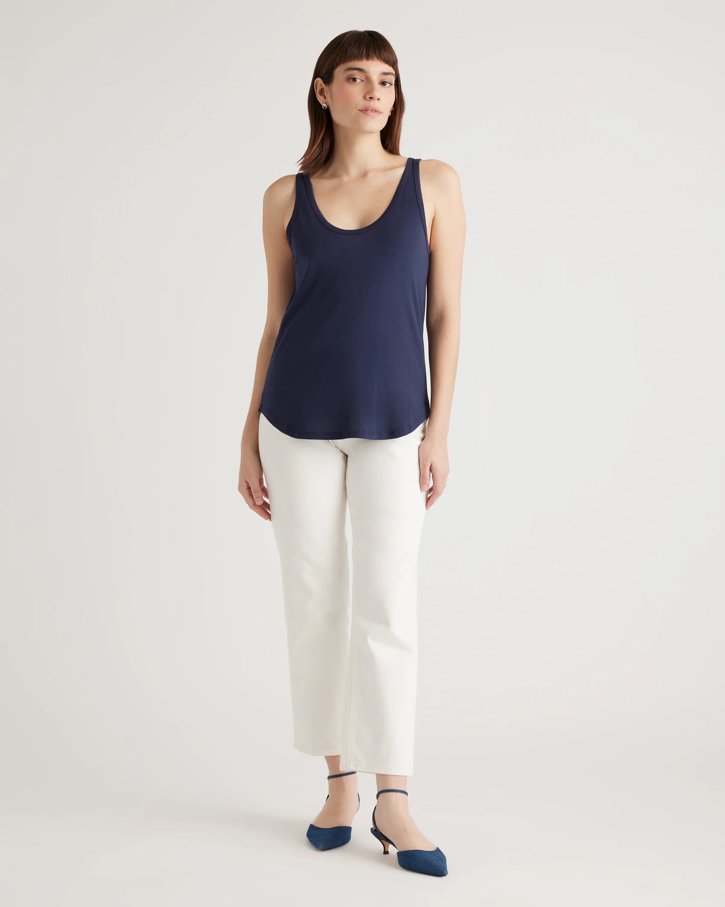 Cotton Modal Double Scoop Neck Tank - XS / Navy