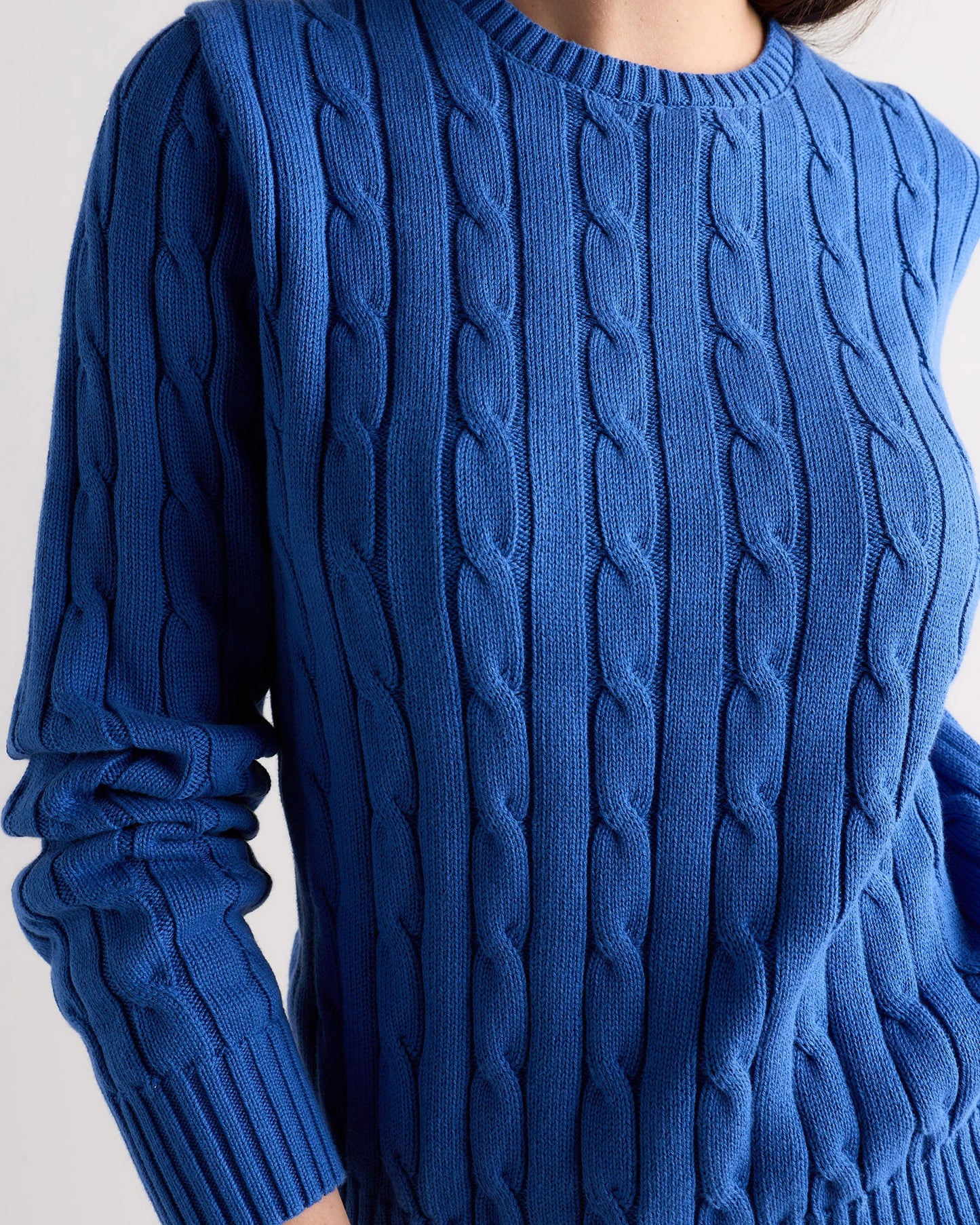 100% Organic Cotton Cable Crewneck Sweater - XS / Sapphire Blue