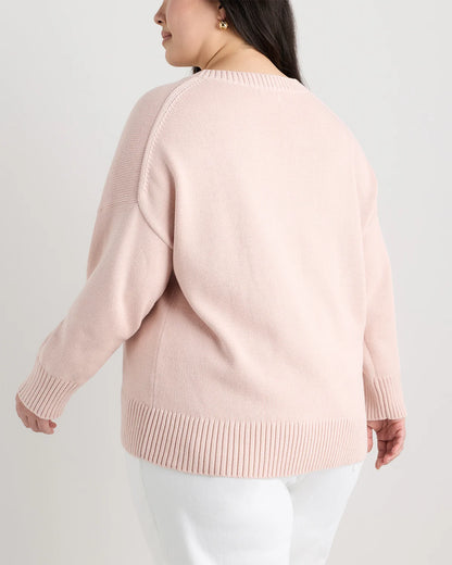 100% Organic Cotton Boyfriend Crew Sweater - 1X / Shell Pink