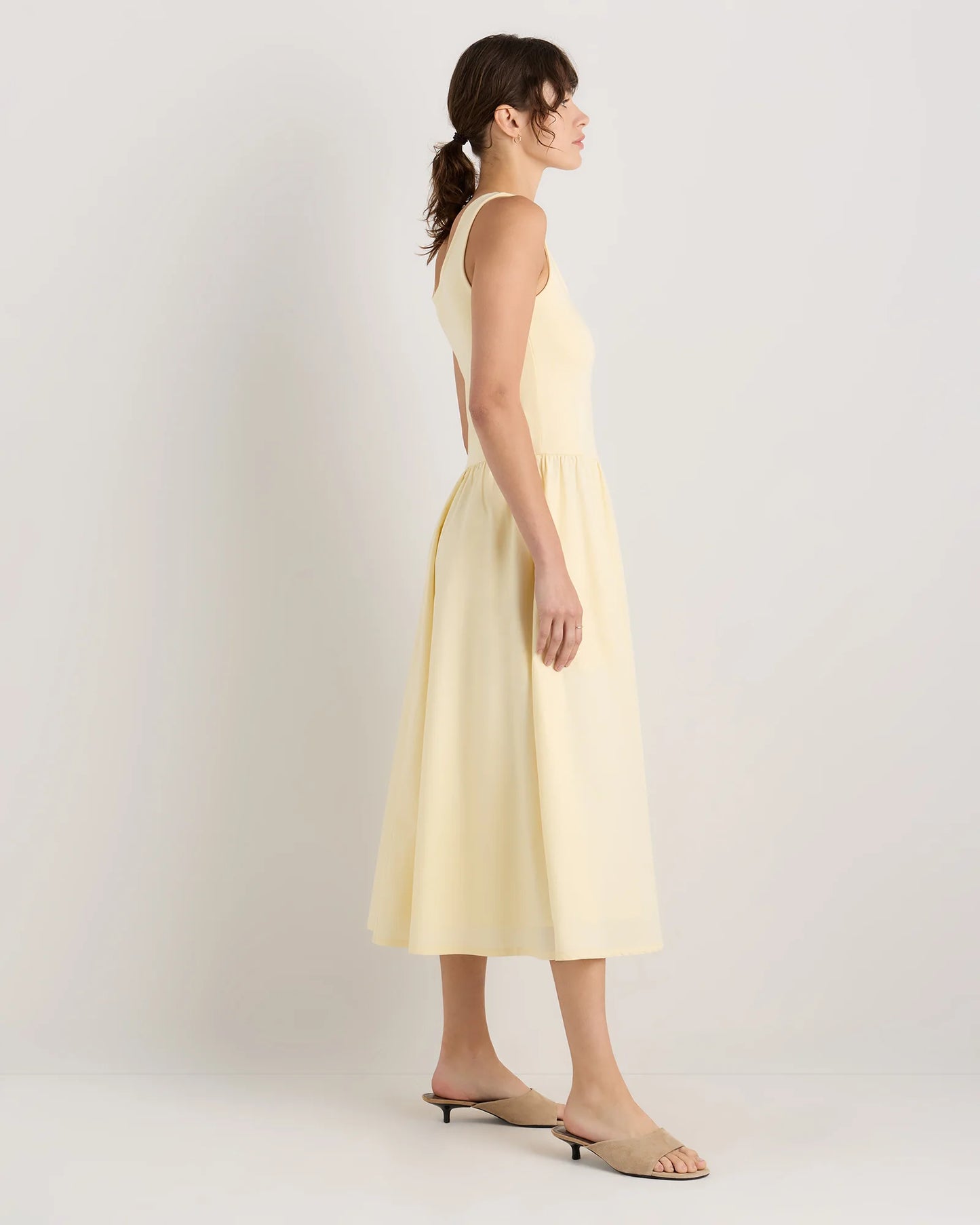 Cotton Mixed Media Tank Dress - XS / Pale Custard Yellow