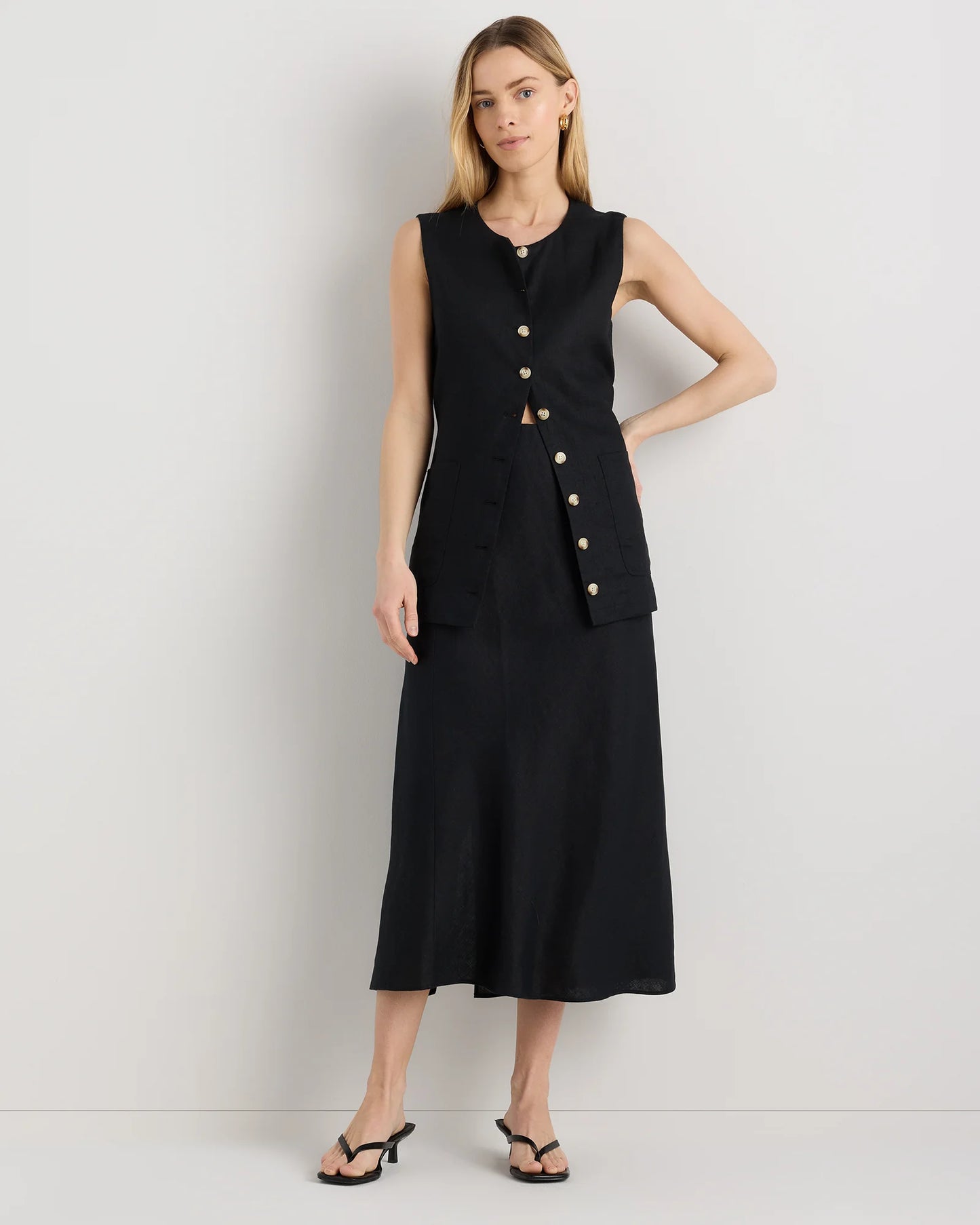 100% European Linen Midi Slip Skirt - XS / Bayberry Olive