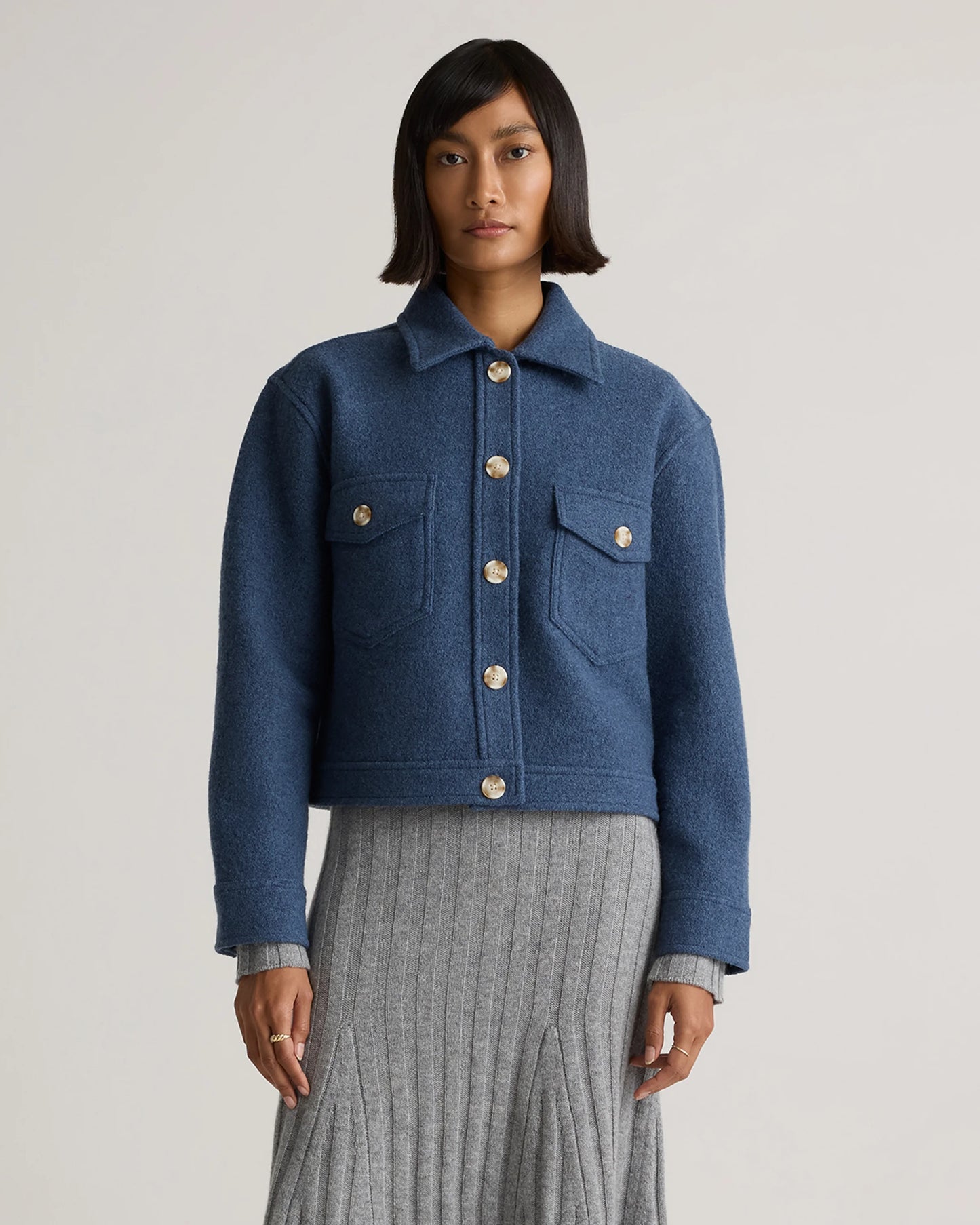 100% Merino Wool Cropped Shirt Jacket - XS / Mulled Wine