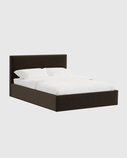 Square Bed in Performance Velvet - Full / Chocolate