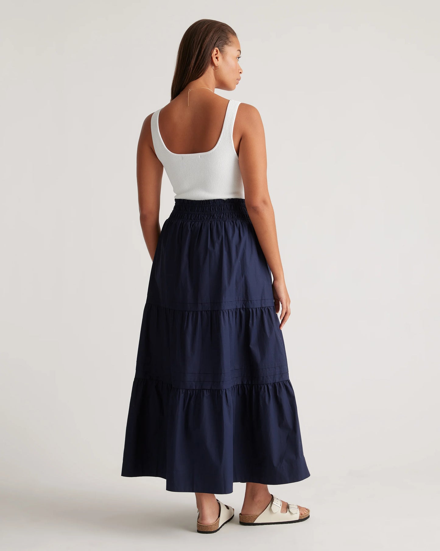 100% Organic Cotton Poplin Tiered Maxi Skirt - XS / Black