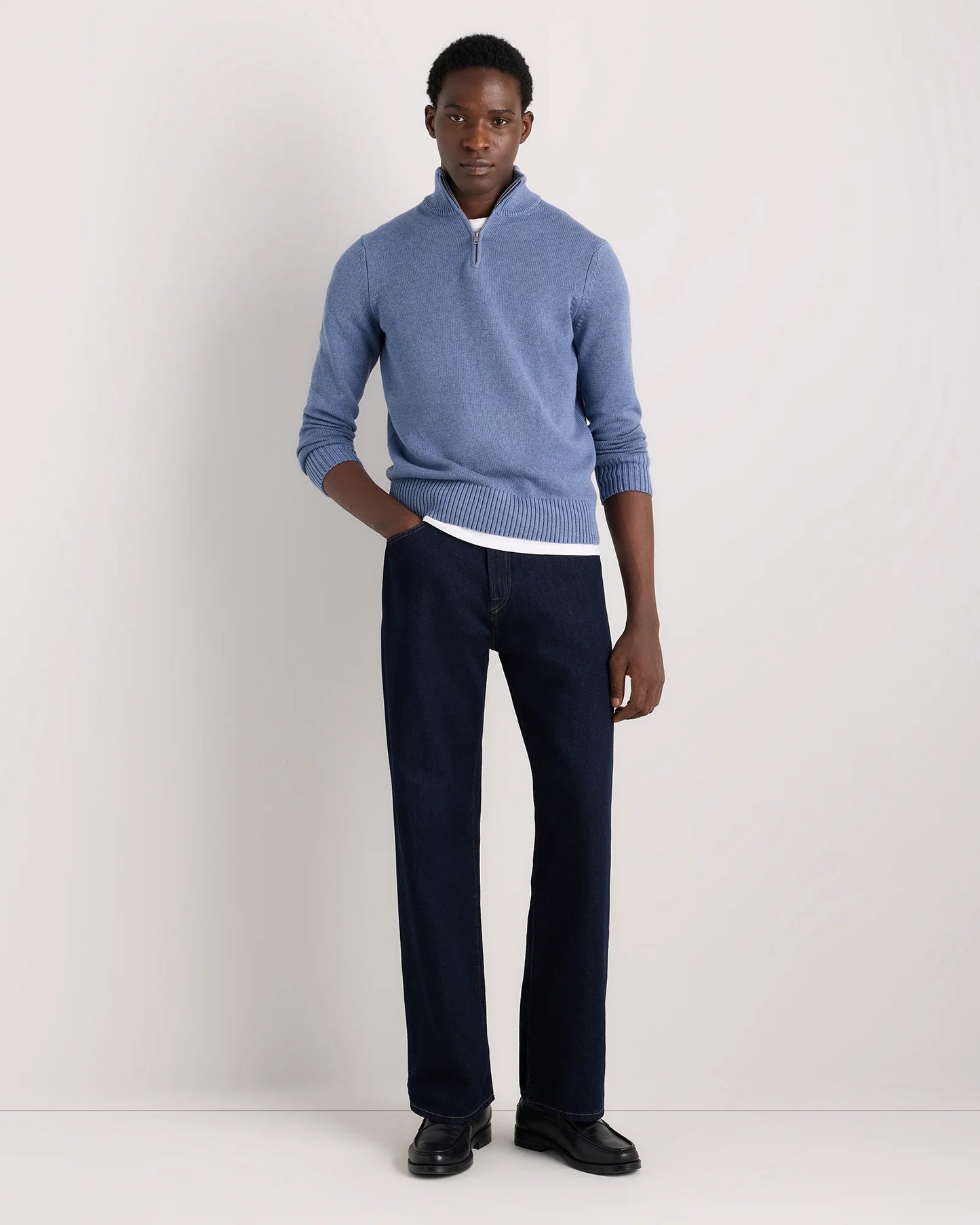 100% Organic Cotton Quarter-Zip Sweater - S / Moonstone Blue