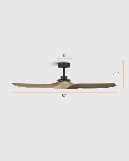 Transitional Wood Blade Ceiling Fan - 52" / Honey/Black