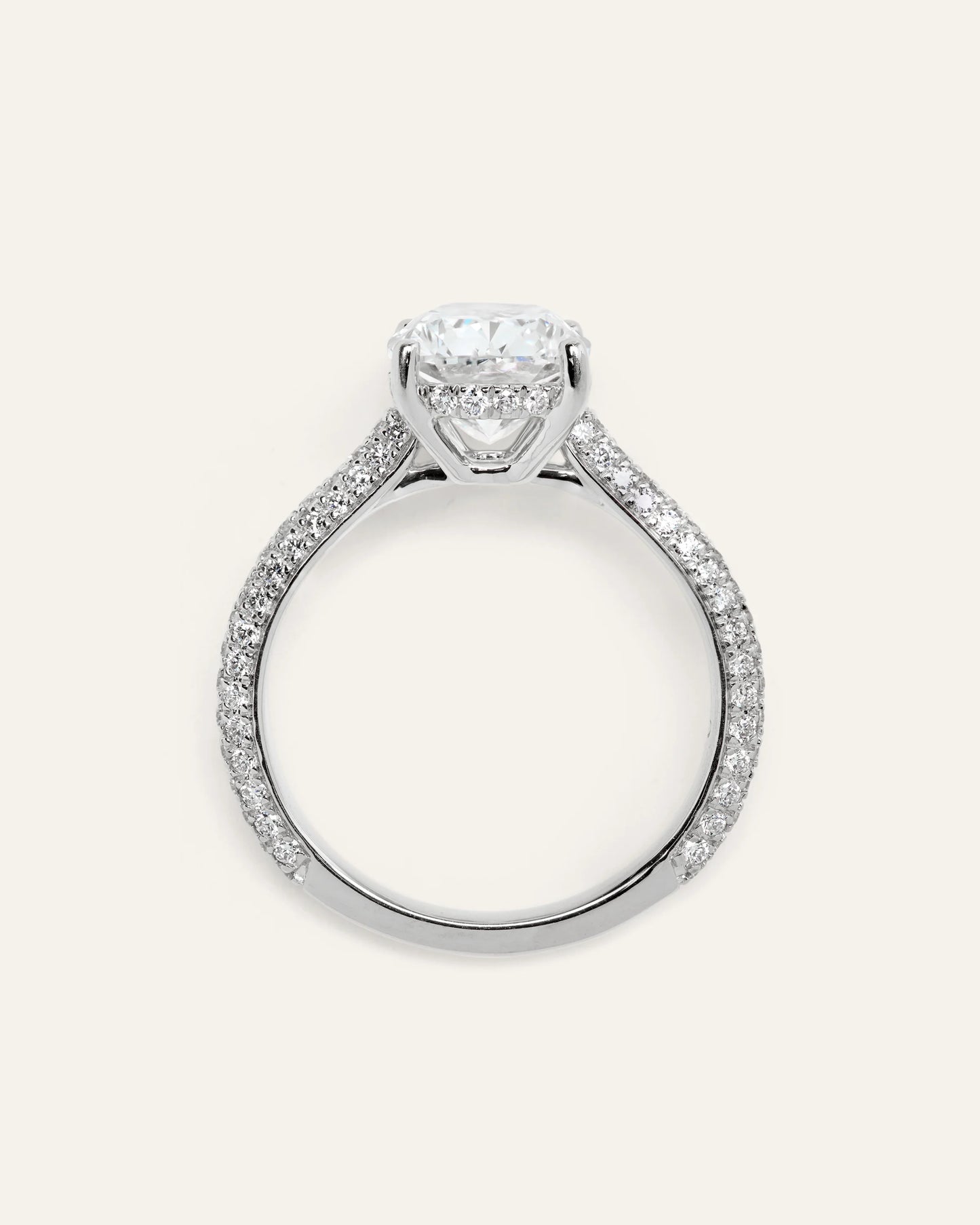 Lab Grown Diamond Elongated Cushion Pave Cathedral Engagement Ring - 3ct - 4 / Yellow Gold