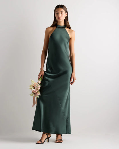 Catalina Stretch Satin Dress - 0 / Garden Sage Green