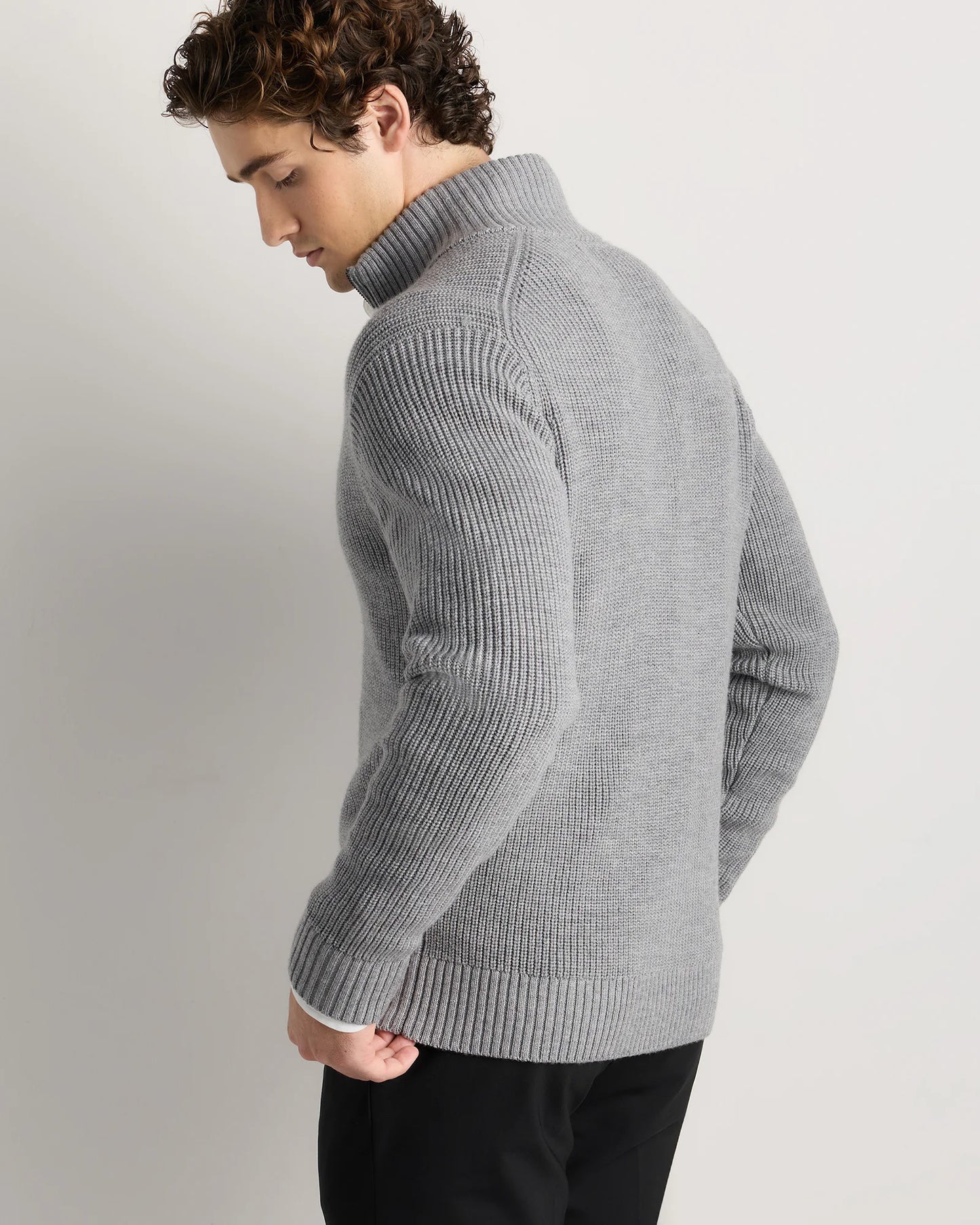 Australian Merino Wool Full Zip Sweater - S / Heather Bone