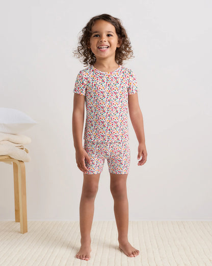 Bamboo Short Sleeve and Shorts Pajama Set - 2T / Lavender Hearts