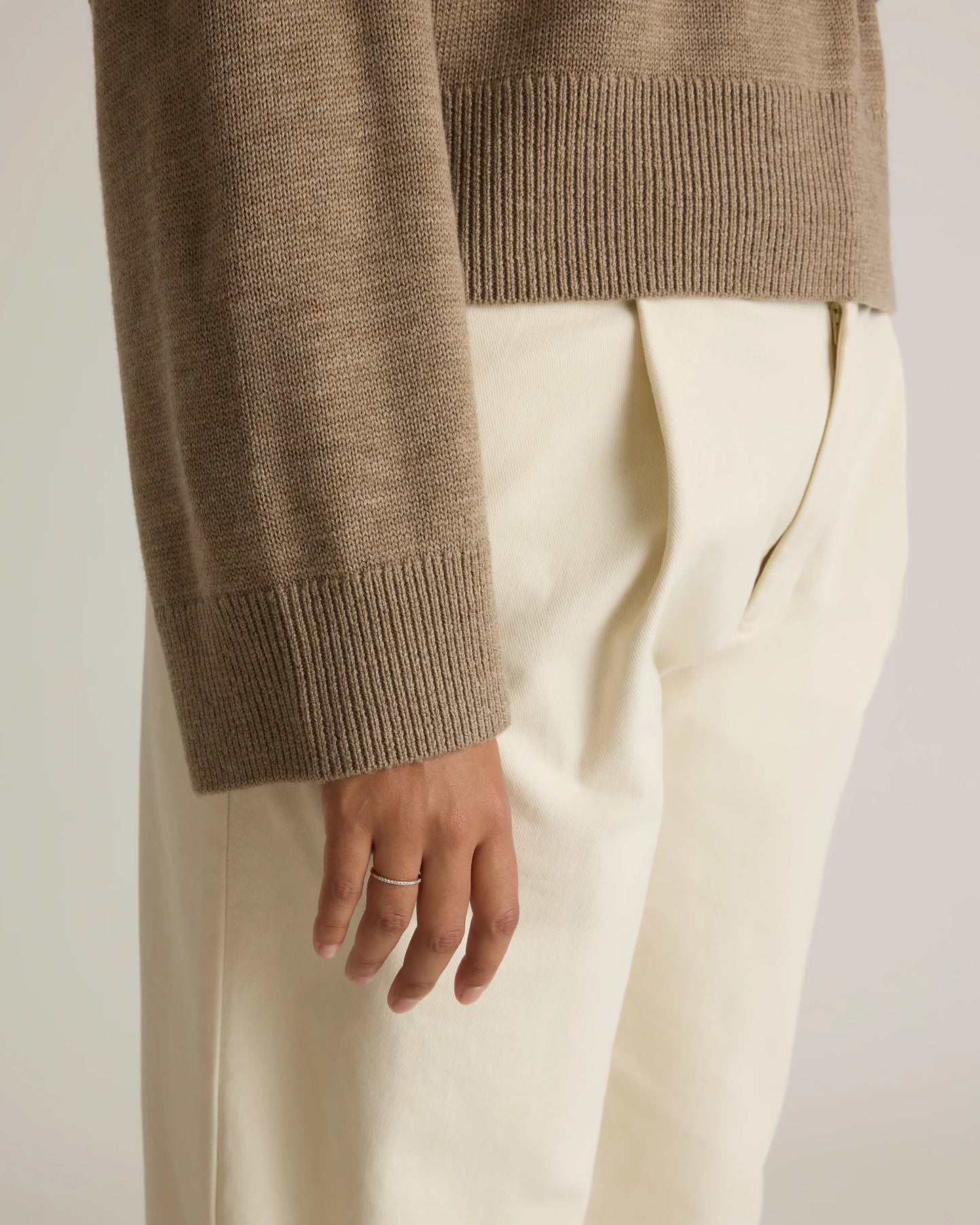 Australian Merino Wool Cropped Mock Neck Sweater - XS / Heather Bone