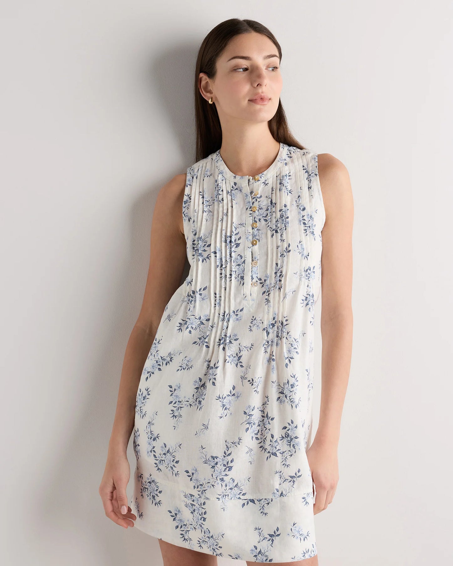 100% European Linen Sleeveless Swing Dress - XS / Classic Mini Gingham