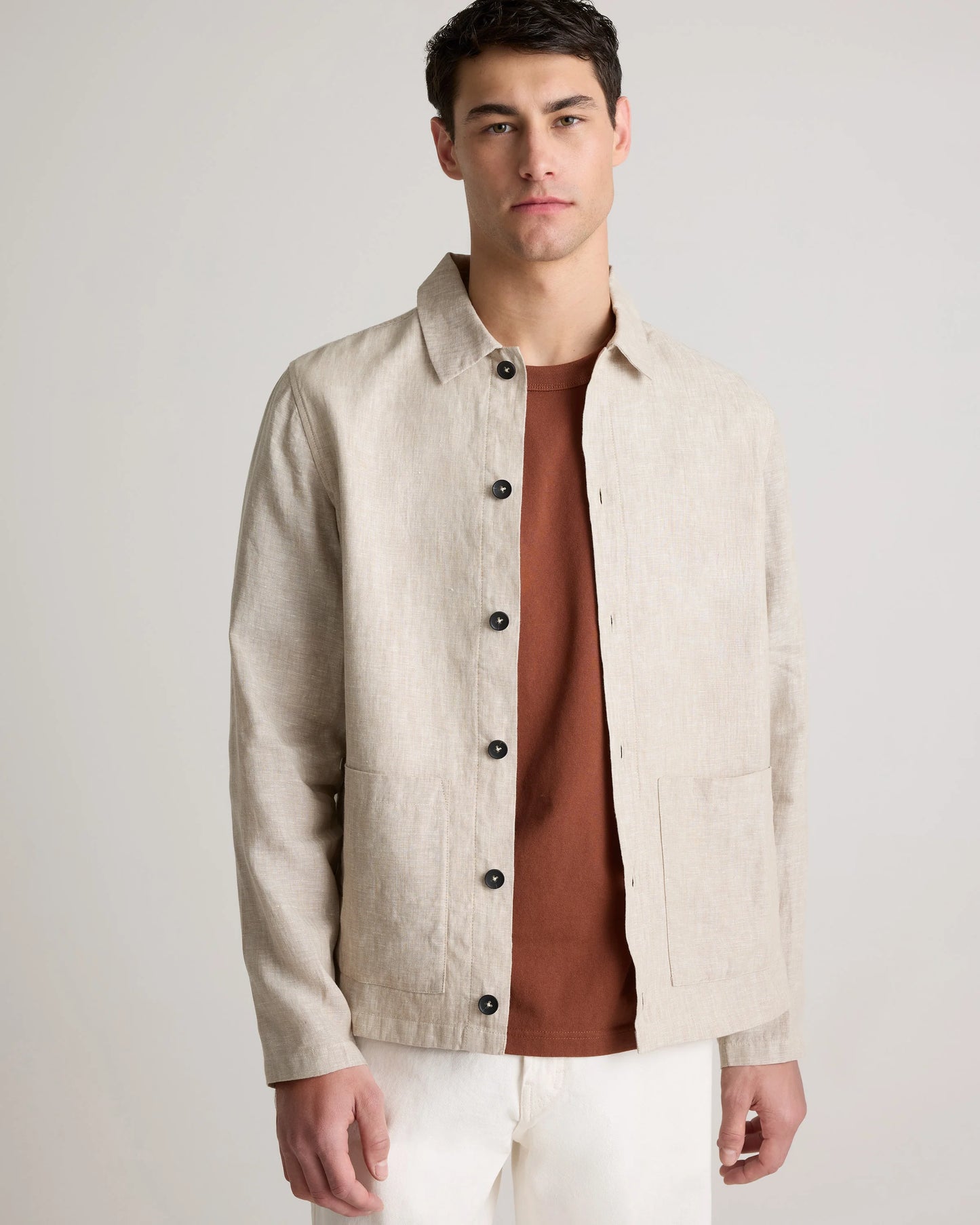 100% European Linen Chore Jacket - S / Flax