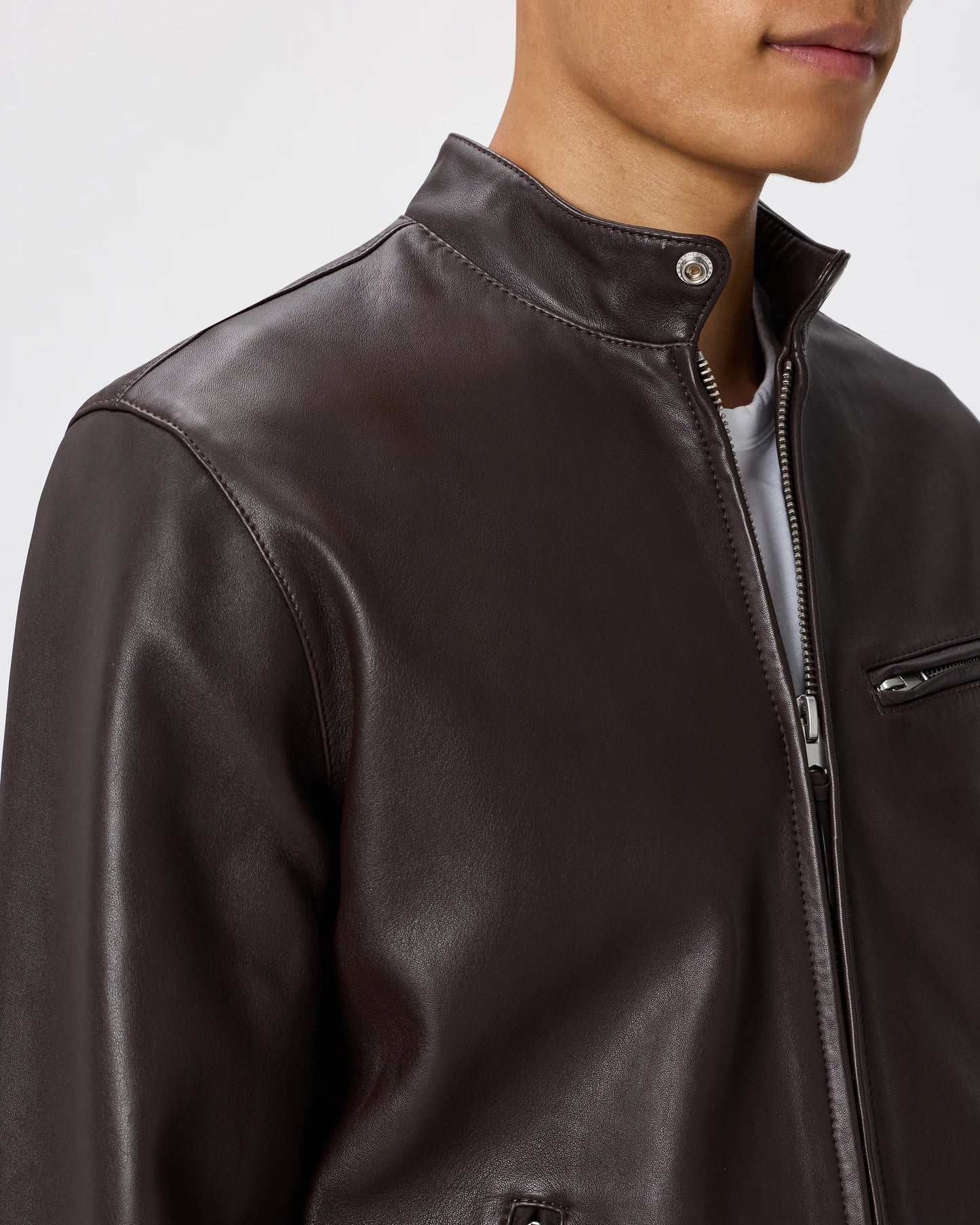 100% Leather Café Racer Jacket - S / Rich Brown