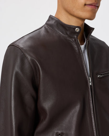 100% Leather Café Racer Jacket - S / Rich Brown