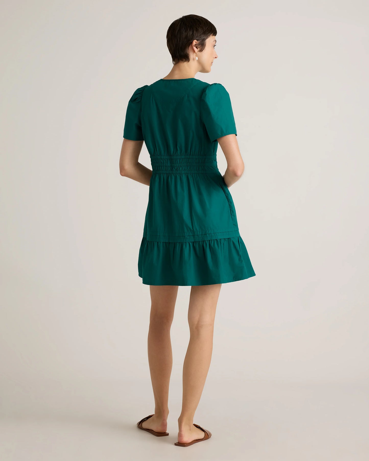 100% Organic Cotton Poplin Tiered Mini Dress - XS / Riviera Blue Heirloom Floral
