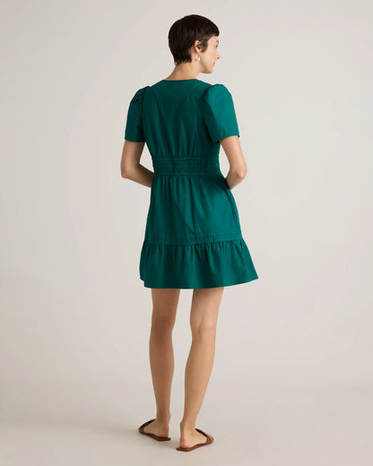 100% Organic Cotton Poplin Tiered Mini Dress - XS / Riviera Blue Heirloom Floral