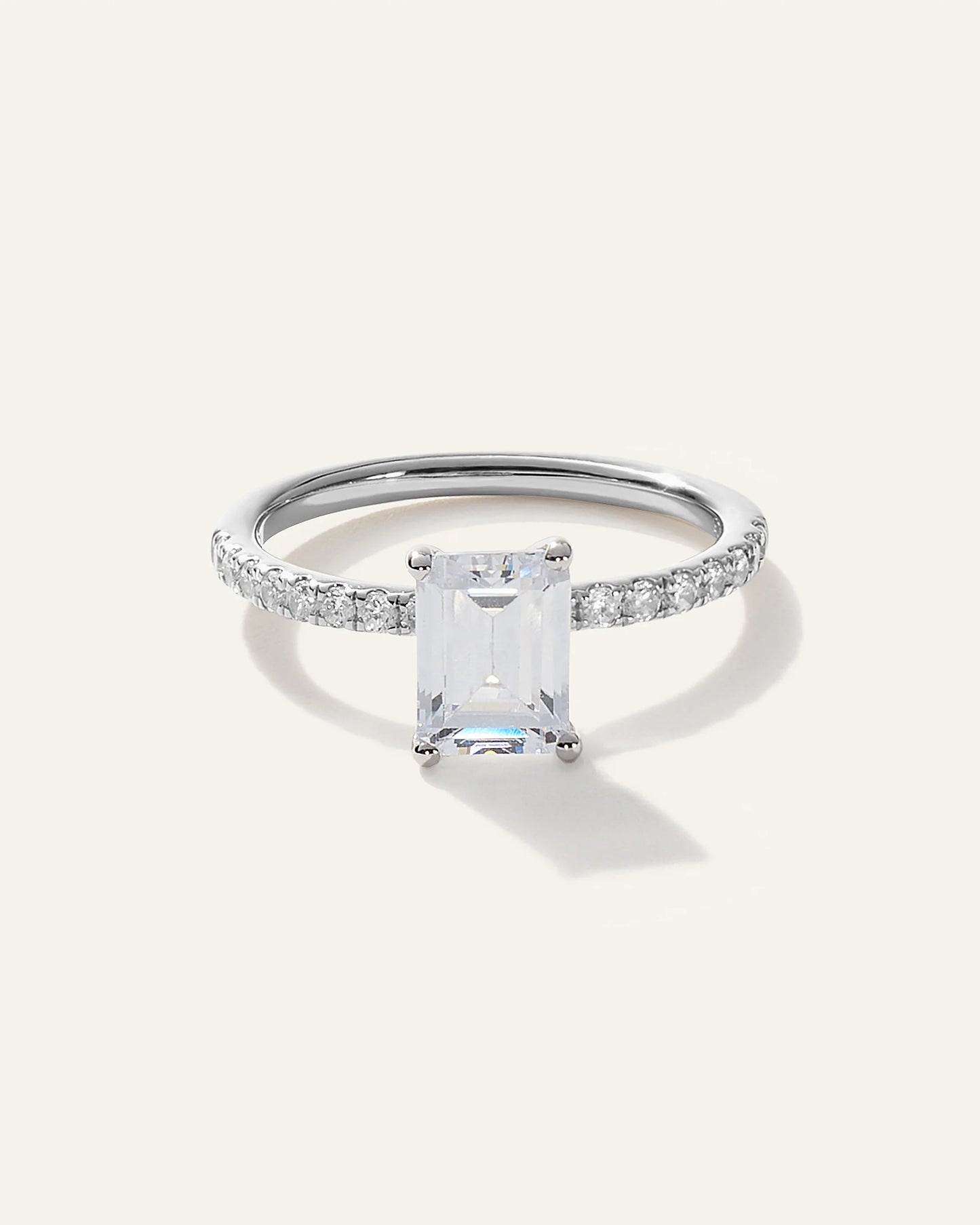 Lab Grown Diamond Emerald Petite Pave Engagement Ring - 2ct - 4 / Yellow Gold