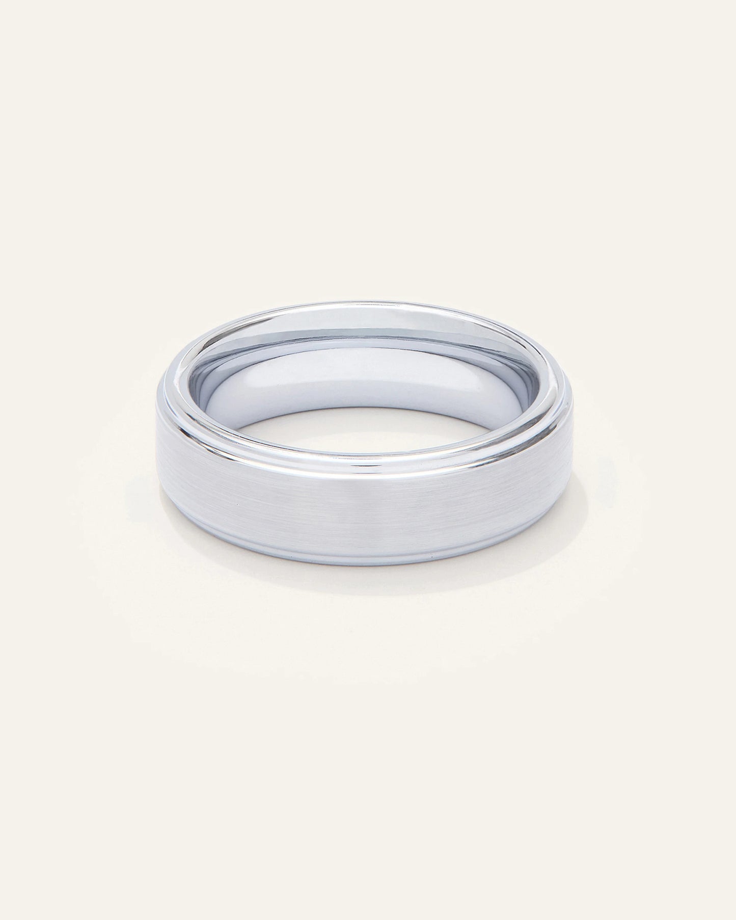 Tungsten Carbide Brushed Step Edge Band - 6 / White