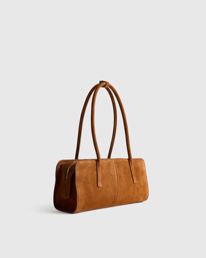 Italian Suede East-West Shoulder Bag - One Size / Whiskey