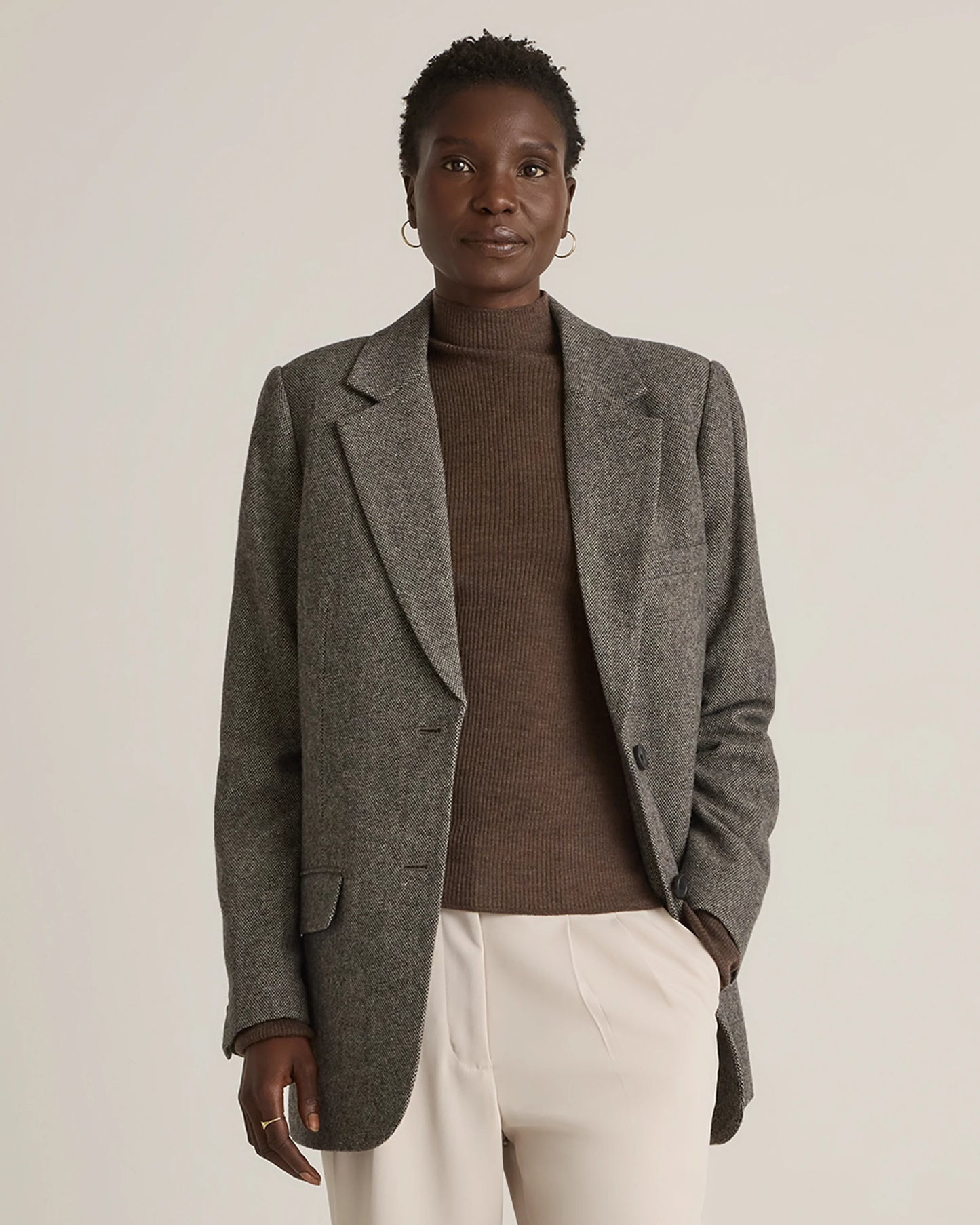Italian Wool Oversized Blazer - XS / Textured Brown