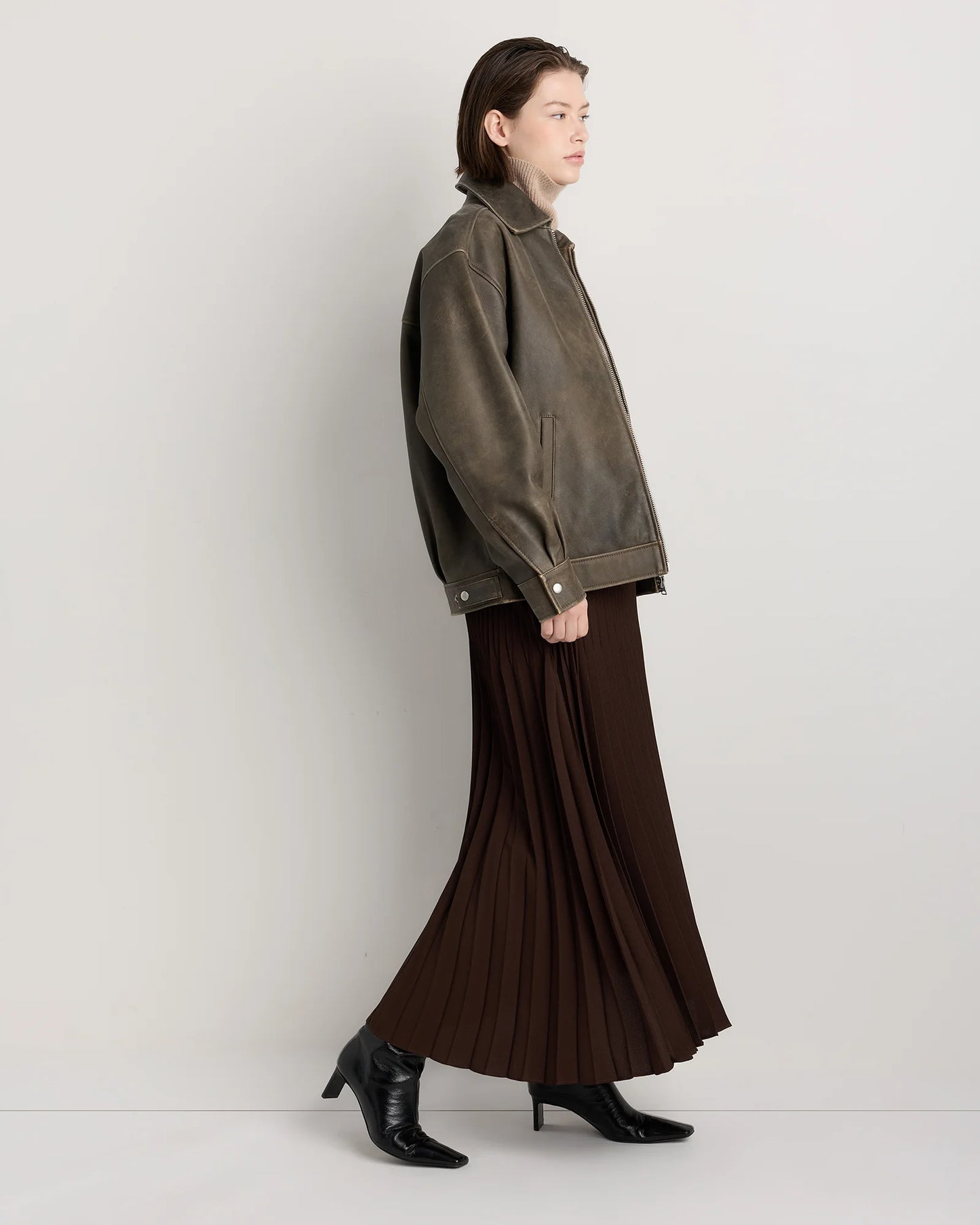 Pleated Matte Midi Skirt - XS / Coffee Bean Brown