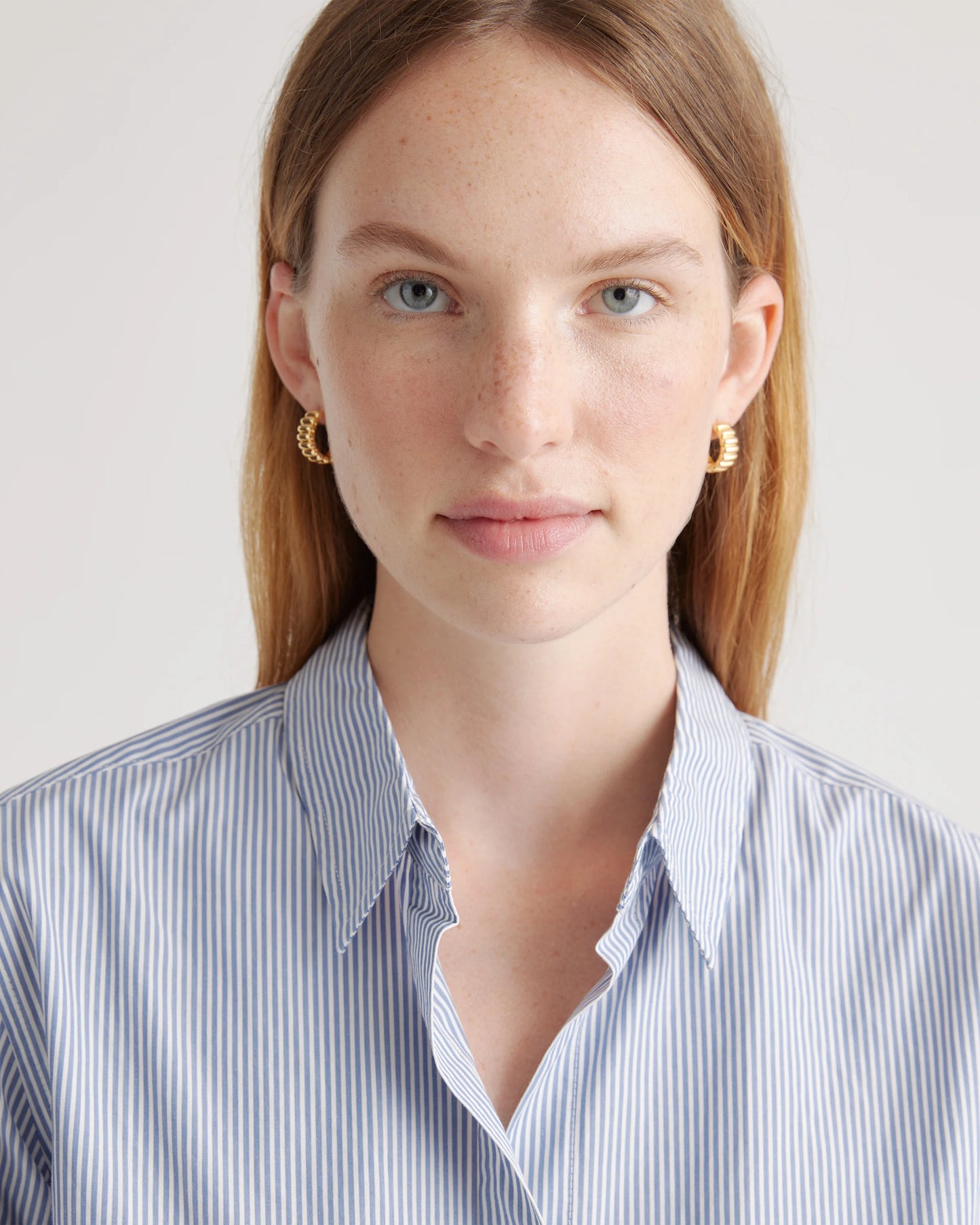 100% Organic Cotton Poplin Long Sleeve Shirt - XS / Delta Blue Double Stripe