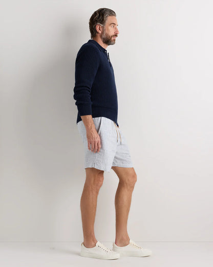 100% European Linen Drawstring Beach Shorts - 7" - XS / Taupe Brown Chambray