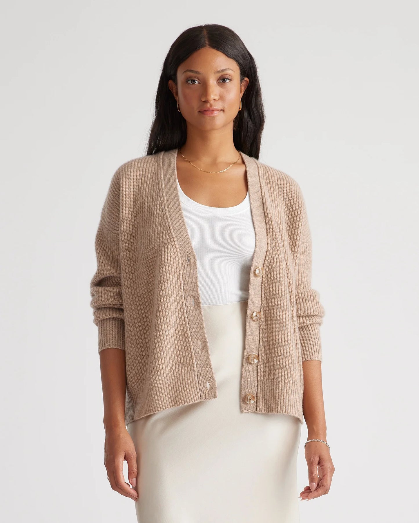 Mongolian Spring Cashmere Fisherman Boxy Cropped Cardigan Sweater - XS / Heather Grey