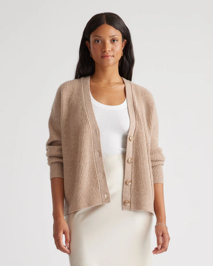 Mongolian Spring Cashmere Fisherman Boxy Cropped Cardigan Sweater - XS / Heather Grey