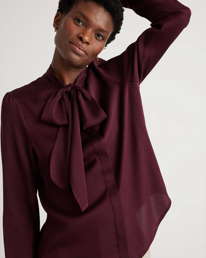 Washable Stretch Silk Tie Neck Blouse - XS / Moonstone Blue