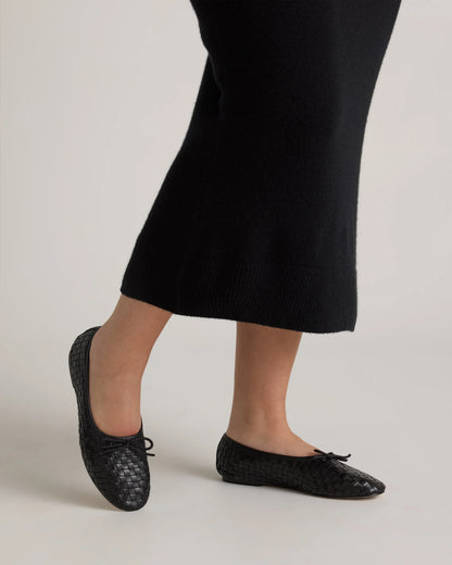Italian Leather Handwoven Ballet Flat - 5 / Black