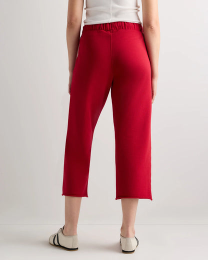 Organic French Terry Cropped Wide Leg Pants - XS / Ruby Red