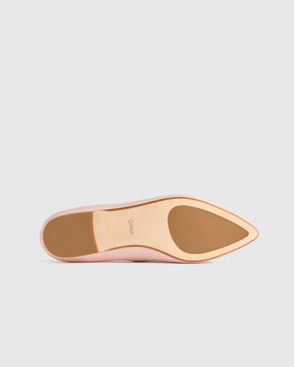Italian Leather Pointed Bow Flat - 5 / Shell Pink