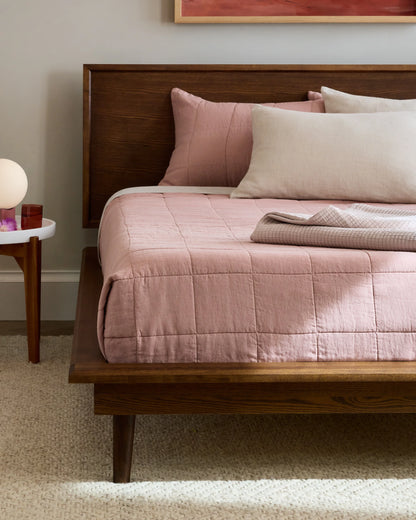 Solid Wood Midcentury Platform Bed - Queen / Chestnut Ash