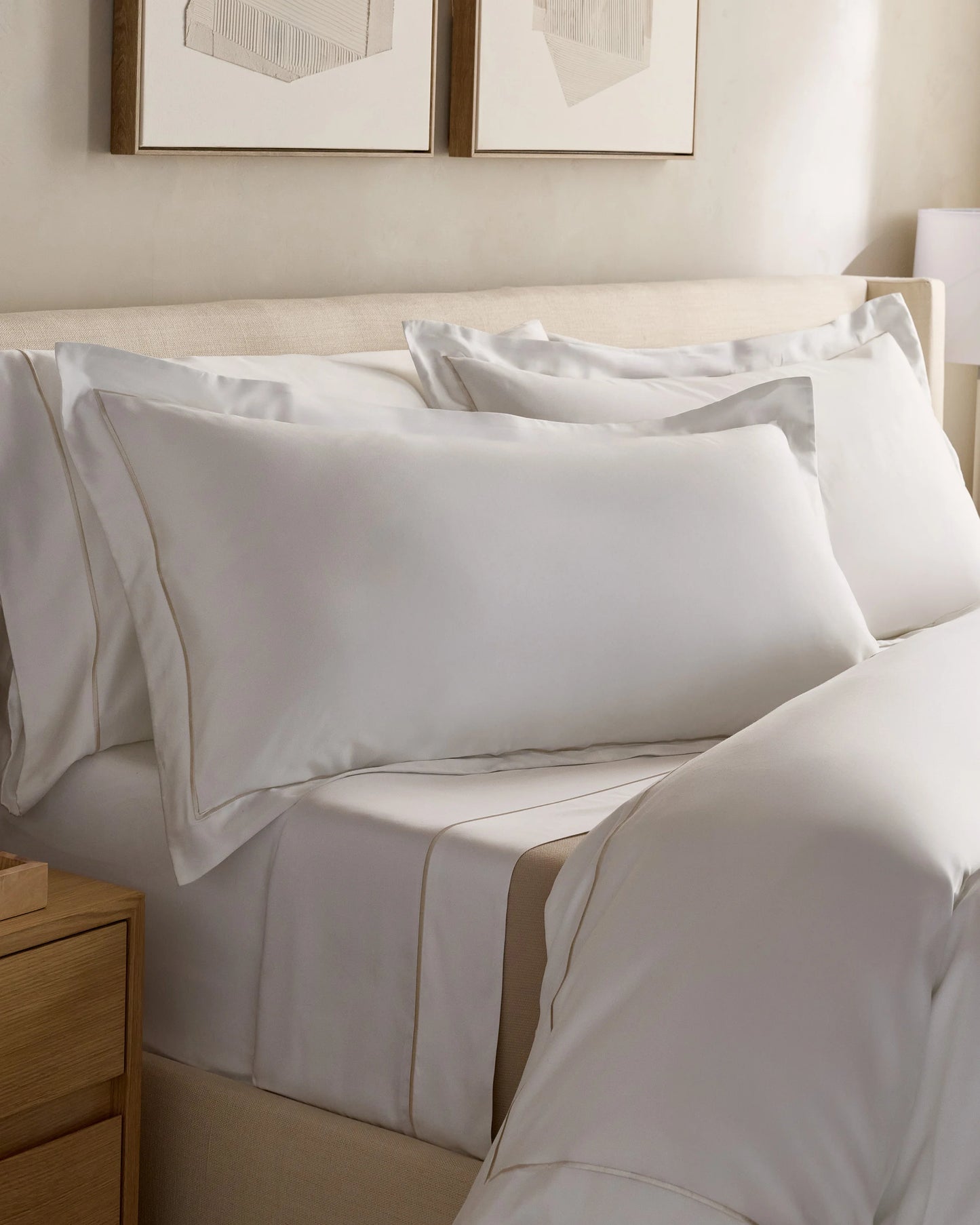 Signature Giza Cotton Sateen Embroidered Sham Set - Standard / White/Dried Sage